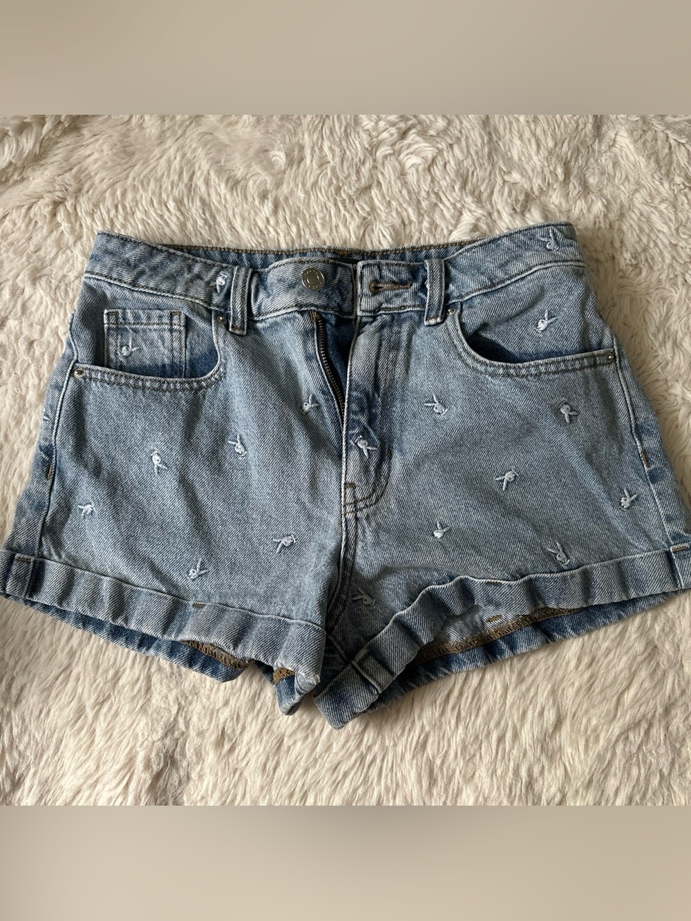 Playboy embroidered denim shorts